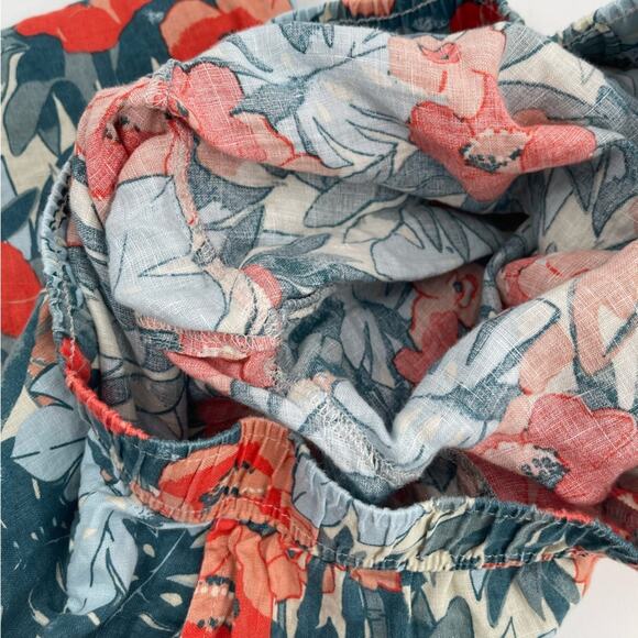 C&C CALIFORNIA Pants 100% Linen Large Floral Tropical Wide Leg Elastic Cropped - Picture 7 of 12